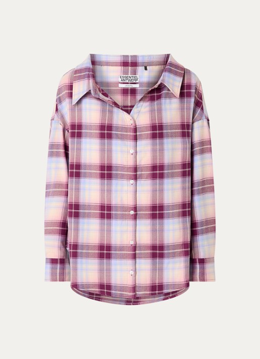 Essentiel Antwerp Jandrew blouse met ruitdessin - voorkant 5 paars