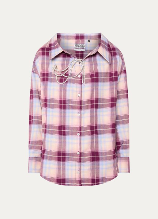 Essentiel Antwerp Jandrew blouse met ruitdessin - voorkant 7 paars