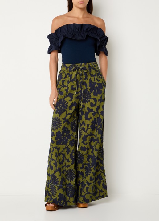 Essentiel Antwerp Jaqua off shoulder top met volant - voorkant 3 donkerblauw