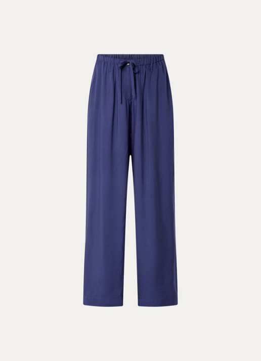 Essentiel Antwerp Jargate high waist wide fit korte broek met trekkoord - voorkant 2 indigo