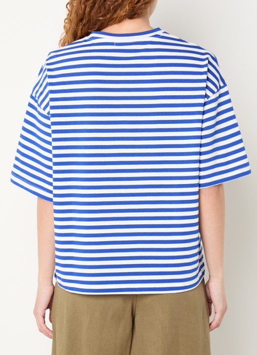 Essentiel Antwerp Jarinero T-shirt met borduring en streepprint - achterkant blauw