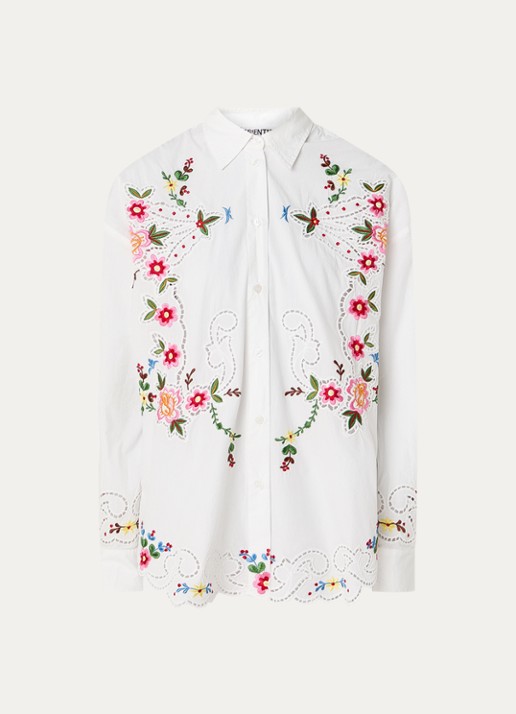 Essentiel Antwerp Jayme blouse met broderie - voorkant wit