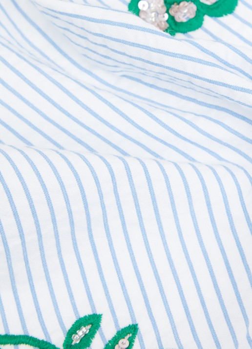 Essentiel Antwerp Jennie sjaal van katoen met borduring en franjes - detail 2 blauw
