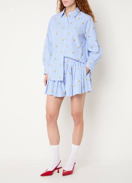 Essentiel Antwerp Jeppermint blouse met print - voorkant 3 blauw
