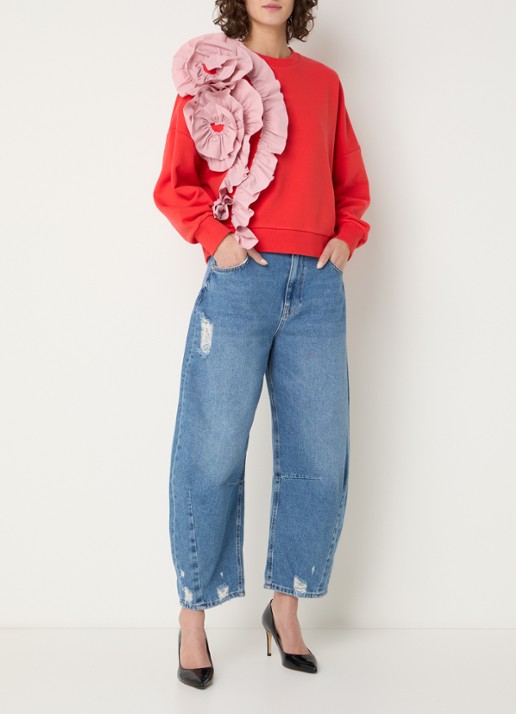 Essentiel Antwerp Jigantum sweater met bloemdetail - voorkant 2 rood