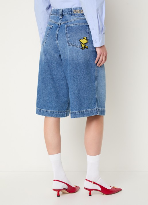 Essentiel Antwerp Jirmuda mid waist loose fit korte broek van denim - achterkant indigo