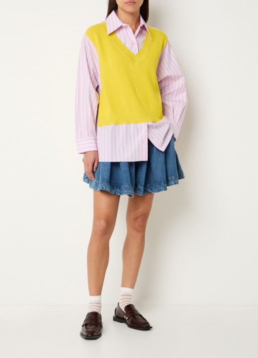 Essentiel Antwerp Jit blouse met streepprint - voorkant 2 geel