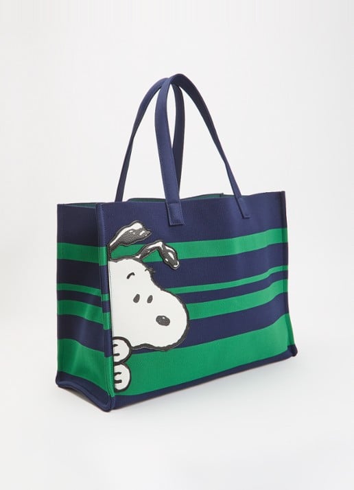 Essentiel Antwerp Jobba shopper met streepprint en borduring - achterkant donkerblauw