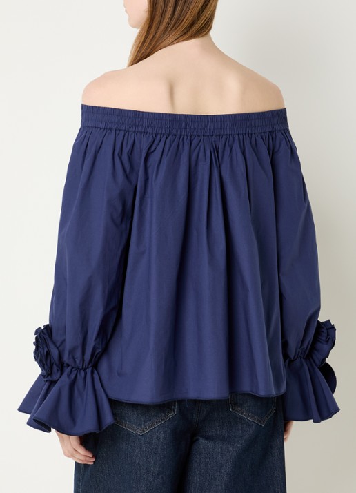 Essentiel Antwerp Jofie off shoulder top met applicatie - achterkant donkerblauw