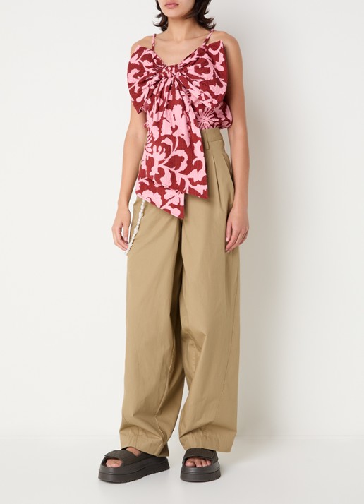 Essentiel Antwerp Jogs mouwloze top met print en strikdetail - voorkant 4 cranberryrood