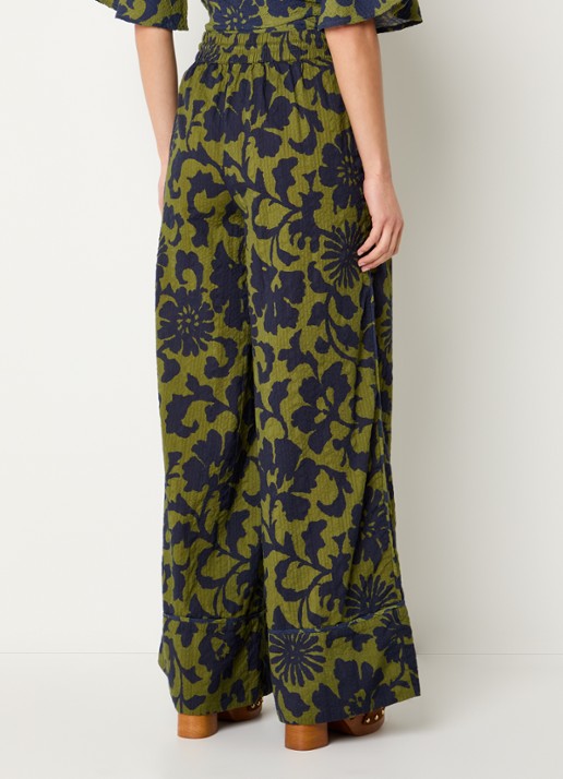 Essentiel Antwerp Jomery high waist wide fit broek met structuur en print - achterkant groen