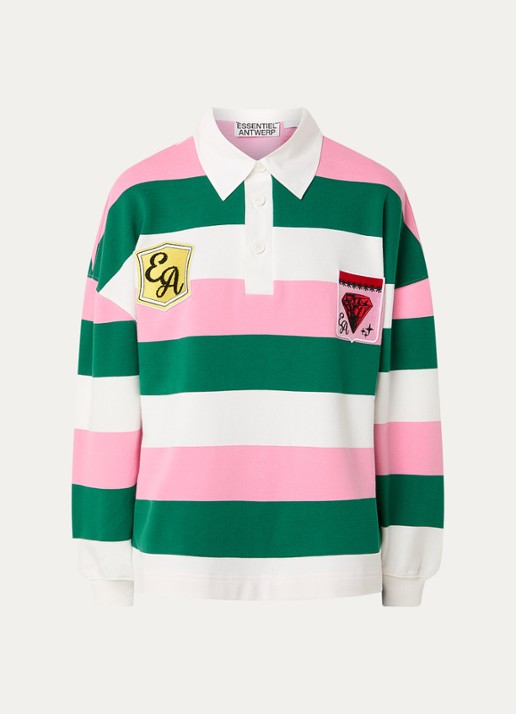 Essentiel Antwerp Joueur sweater met polokraag en borduring - voorkant 3 roze
