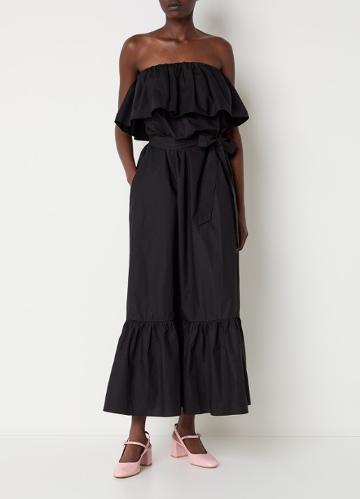 Essentiel Antwerp Joyce strapless maxi jurk met steekzakken en volant