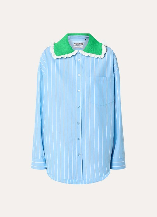 Essentiel Antwerp Joyful blouse met streepprint - voorkant 3 blauwgrijs
