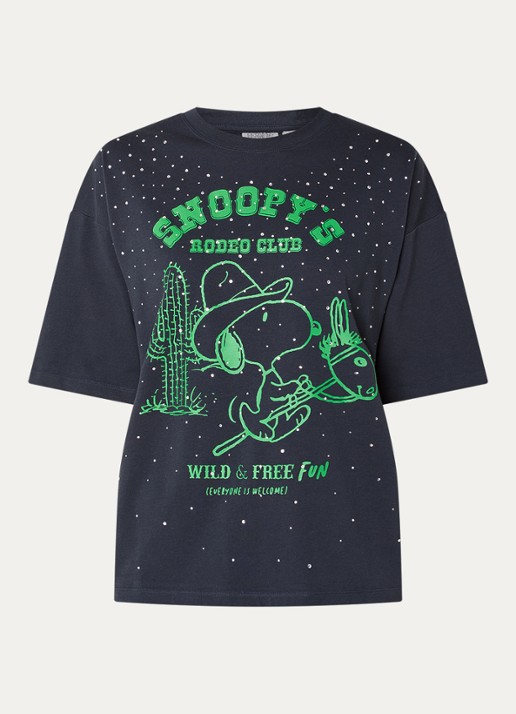 Essentiel Antwerp Junki T-shirt met strass en print - voorkant 3 antraciet