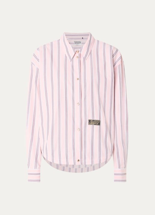Essentiel Antwerp Kabu blouse met streepprint en logo - voorkant 2 roze