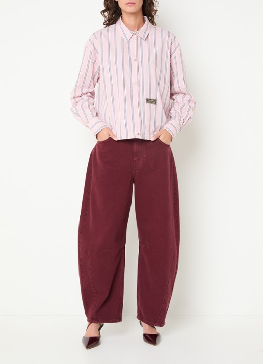 Essentiel Antwerp Kabu blouse met streepprint en logo - voorkant 3 roze