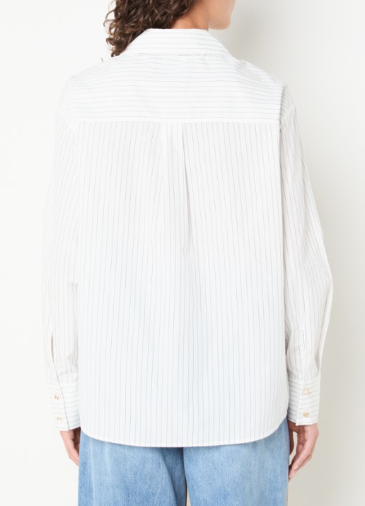 Essentiel Antwerp Kacao blouse met streepprint en logo - achterkant 2 wit