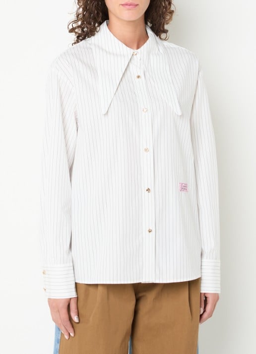 Essentiel Antwerp Kacao blouse met streepprint en logo - detail wit