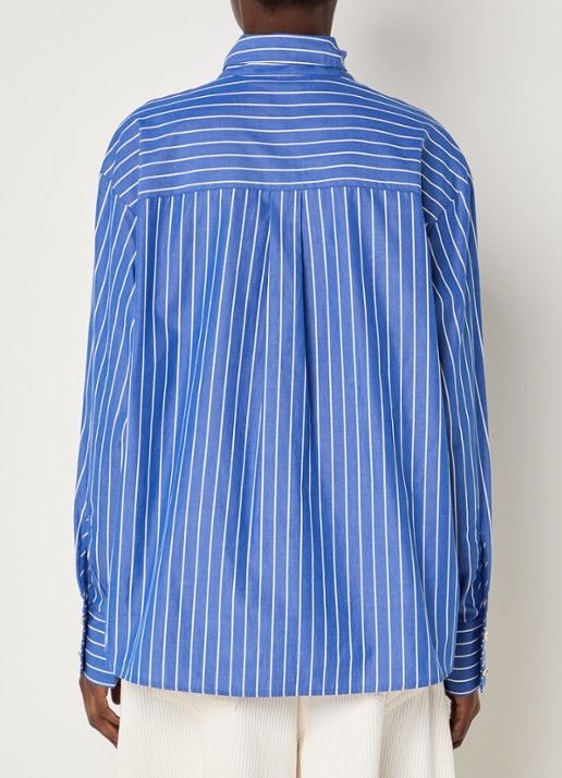 Essentiel Antwerp Kacao blouse met streepprint en logo - achterkant 2 blauw
