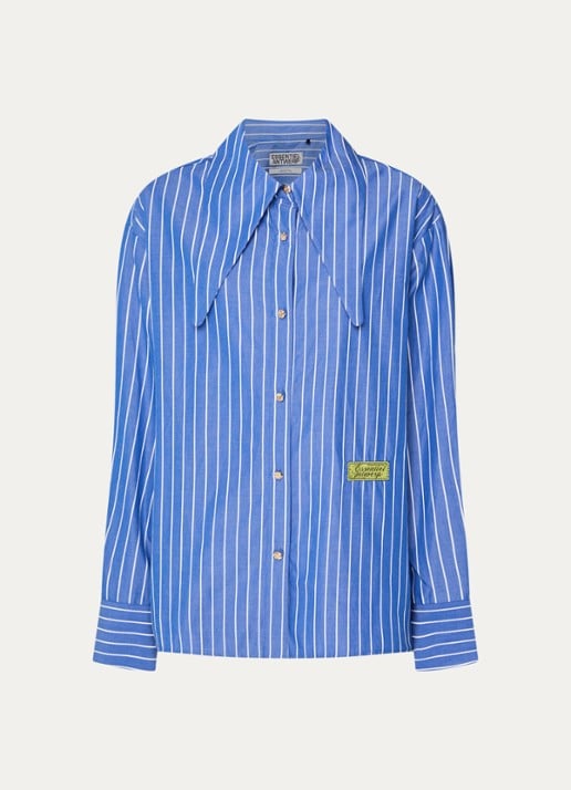Essentiel Antwerp Kacao blouse met streepprint en logo - voorkant 3 blauw