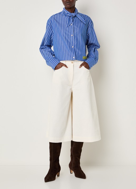Essentiel Antwerp Kacao blouse met streepprint en logo - voorkant 4 blauw