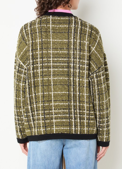 Essentiel Antwerp Kannel grofgebreid vest met ruitdessin en tweed-look - achterkant 2 mosgroen