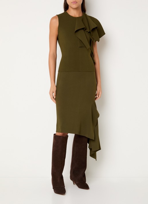 Essentiel Antwerp Kap midi kokerrok met stretch - voorkant 4 bronsgroen