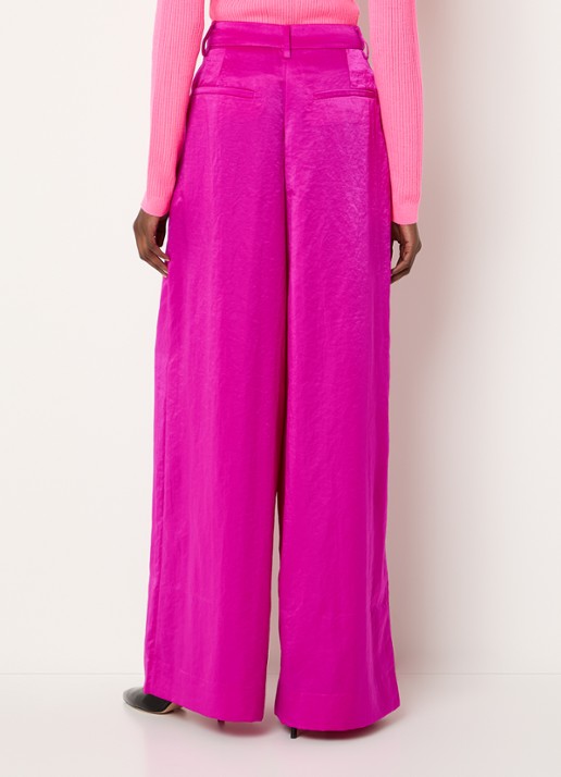Essentiel Antwerp Karmen high waist wide fit palazzo broek met glanzende finish - achterkant 4 fuchsia