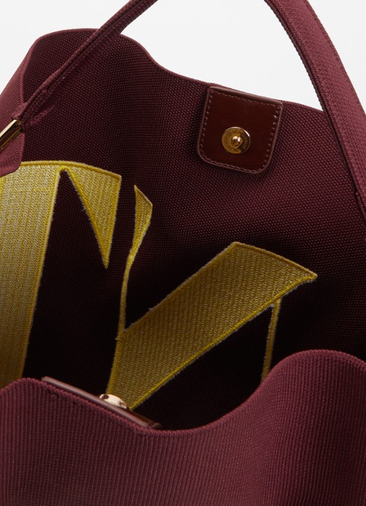 Essentiel Antwerp Karoll shopper met logoborduring en afneembare schouderriem - detail aubergine