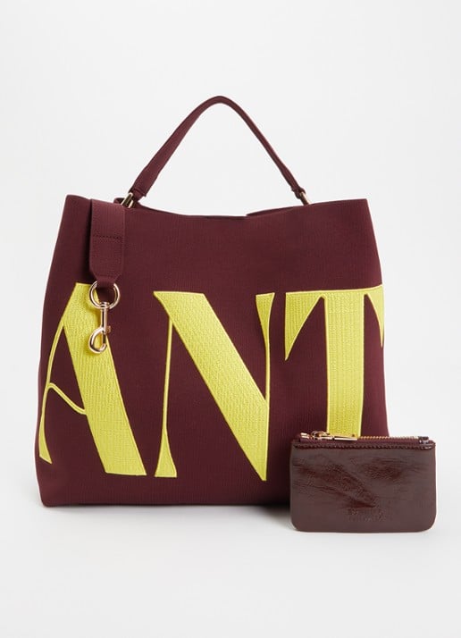 Essentiel Antwerp Karoll shopper met logoborduring en afneembare schouderriem - voorkant 5 aubergine