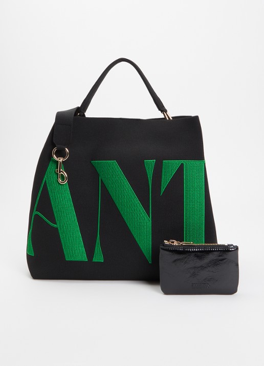 Essentiel Antwerp Karoll shopper met logoborduring en afneembare schouderriem - voorkant 5 zwart