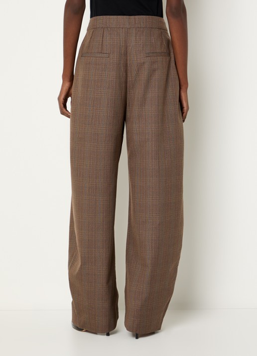 Essentiel Antwerp Karoll2 low waist balloon fit pantalon in wolblend met ruitdessin - achterkant 4 hazelnootbruin