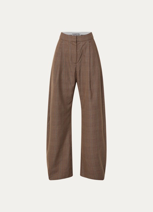 Essentiel Antwerp Karoll2 low waist balloon fit pantalon in wolblend met ruitdessin