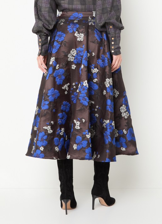 Essentiel Antwerp Kathyanne midi A-lijn rok met jacquard dessin - achterkant donkerbruin
