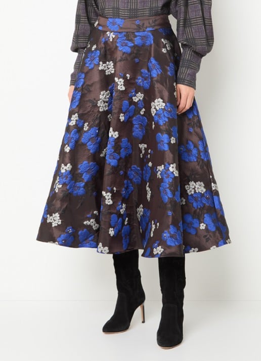 Essentiel Antwerp Kathyanne midi A-lijn rok met jacquard dessin - detail 4 donkerbruin
