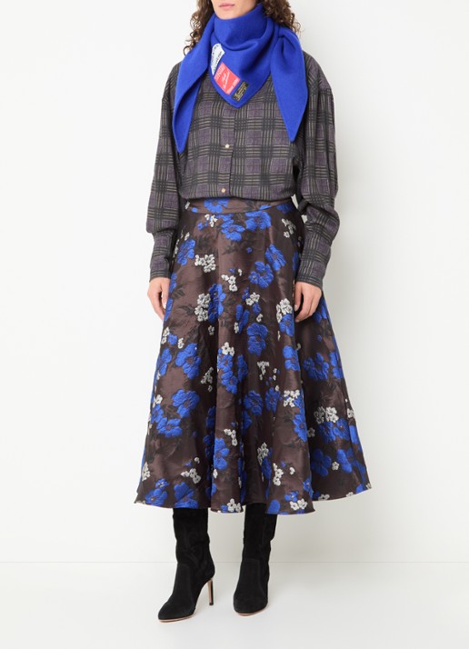 Essentiel Antwerp Kathyanne midi A-lijn rok met jacquard dessin - voorkant 3 donkerbruin