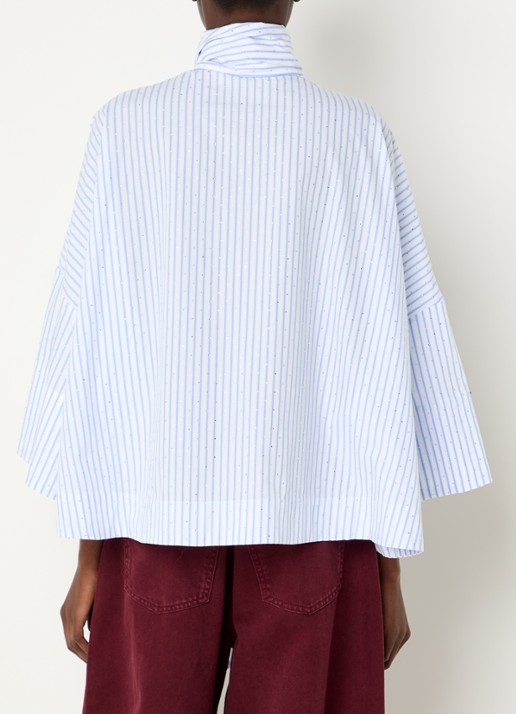 Essentiel Antwerp Kefir blouse met streepprint en sjaalkraag - achterkant 2 blauw