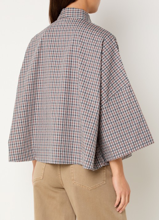 Essentiel Antwerp Kefir blouse met streepprint en sjaalkraag - achterkant 2 grijs