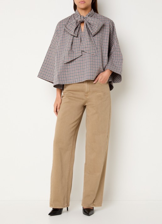 Essentiel Antwerp Kefir blouse met streepprint en sjaalkraag - voorkant 4 grijs