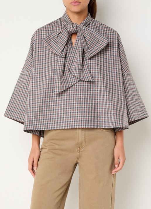 Essentiel Antwerp Kefir blouse met streepprint en sjaalkraag