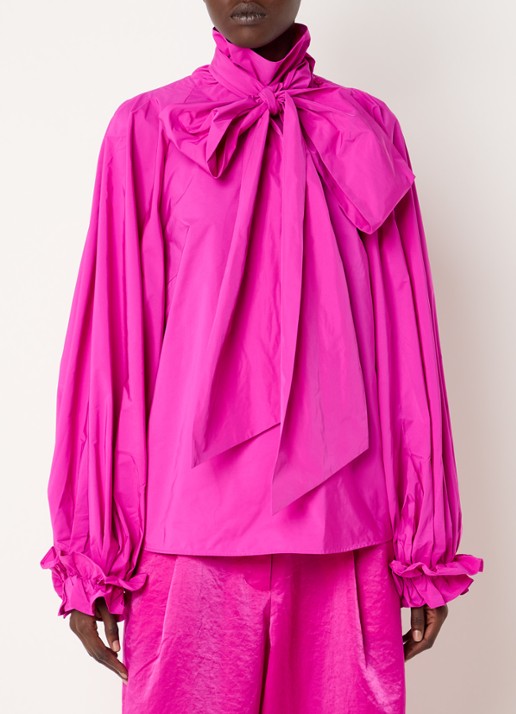 Essentiel Antwerp Kelly blouse met sjaalkraag  - detail fuchsia