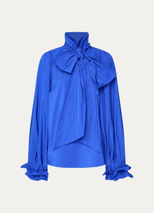 Essentiel Antwerp Kelly blouse met sjaalkraag  - voorkant kobaltblauw