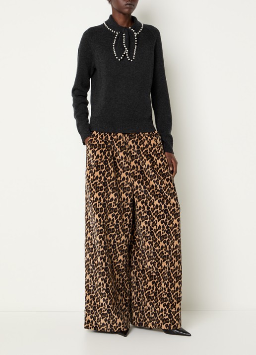 Essentiel Antwerp Kelly low waist wide fit broek met panterprint - voorkant 3 camel
