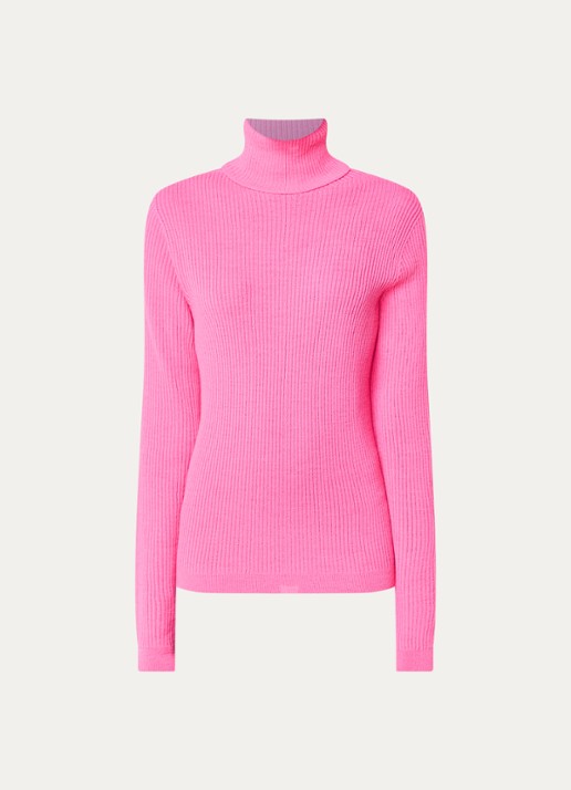 Essentiel Antwerp Kelmuse2 ribgebreide coltrui in wolblend - voorkant 2 neonroze