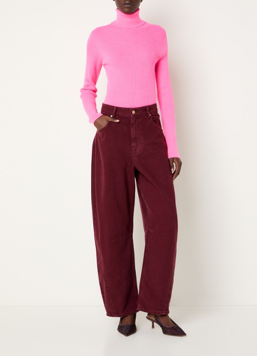 Essentiel Antwerp Kelmuse2 ribgebreide coltrui in wolblend - voorkant 3 neonroze