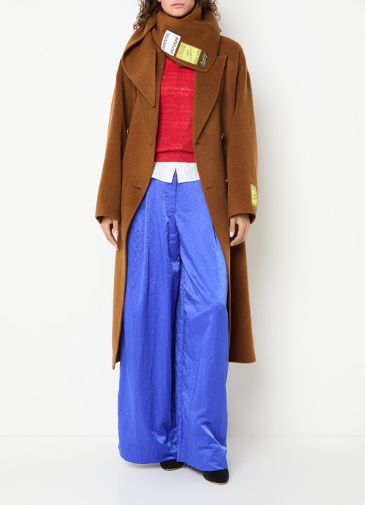 Essentiel Antwerp Kelp oversized mantel van wol met steekzakken - voorkant 2 oranjebruin