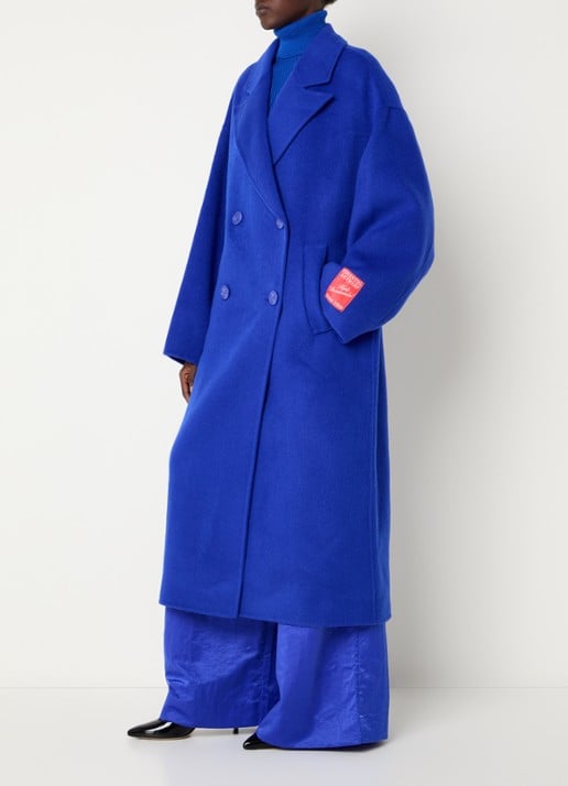 Essentiel Antwerp Kelp oversized mantel van wol met steekzakken - detail kobaltblauw