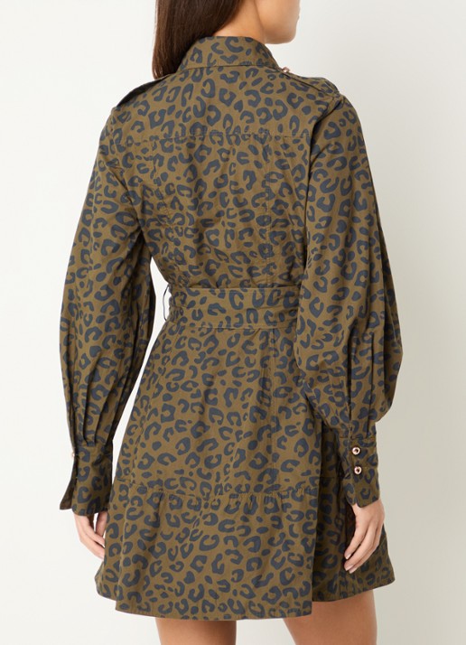 Essentiel Antwerp Keto mini blousejurk met camouflage print  - achterkant 4 mosgroen
