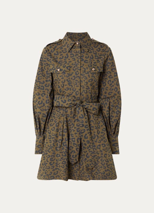 Essentiel Antwerp Keto mini blousejurk met camouflage print  - voorkant 2 mosgroen